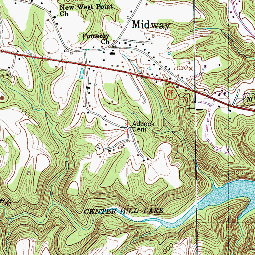 Topographic Map of Adcock Cemetery, TN