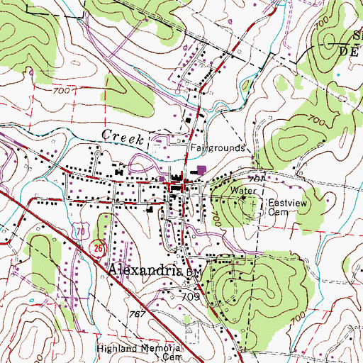 Topographic Map of Alexandria, TN