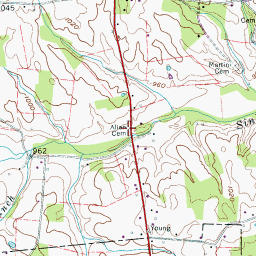 Topographic Map of Allen Cemetery, TN