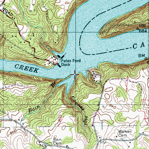 Topographic Map of Bain Branch, TN