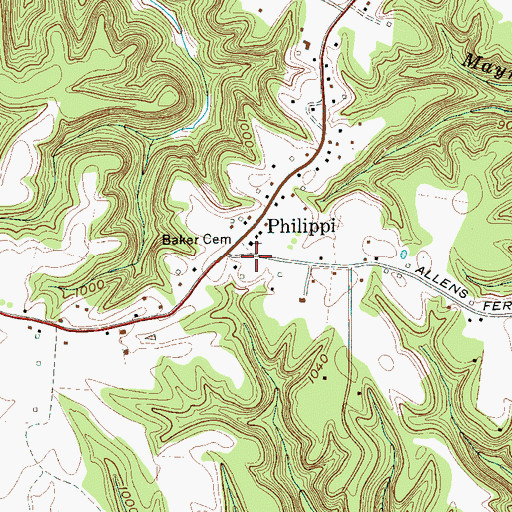 Topographic Map of Baker Cemetery, TN