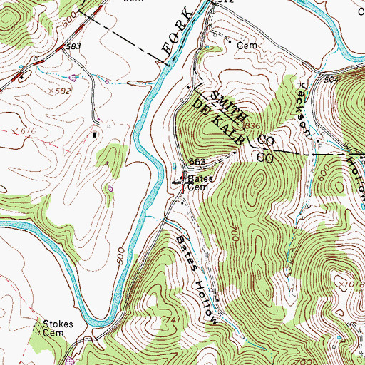 Topographic Map of Bates Cemetery, TN