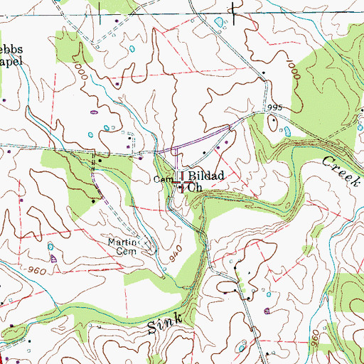 Topographic Map of New Bildad Primitive Baptist Church, TN