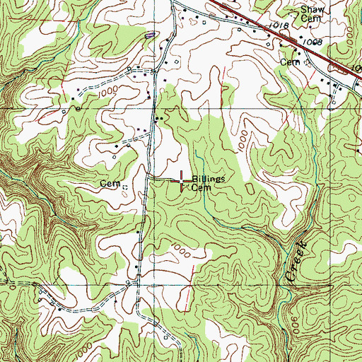 Topographic Map of Billings Cemetery, TN