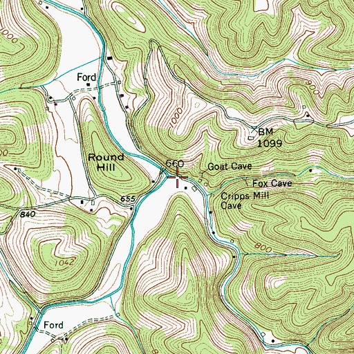 Topographic Map of Bluhmtown Creek, TN