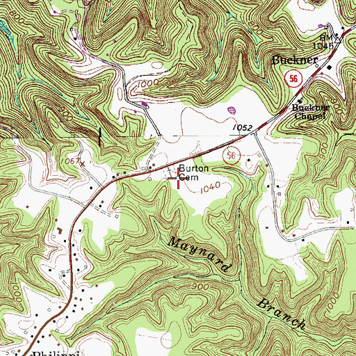 Topographic Map of Burton Cemetery, TN