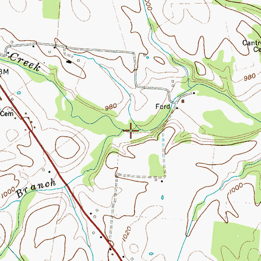 Topographic Map of Cappy Springs Branch, TN