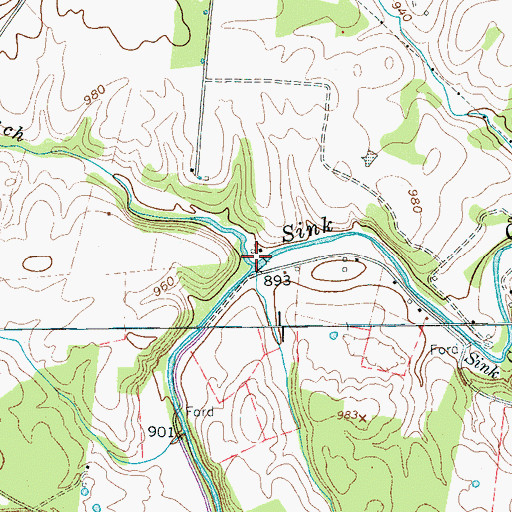 Topographic Map of Central Branch, TN