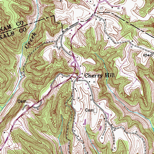 Topographic Map of Cherry Hill, TN