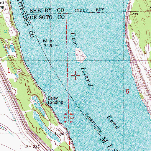 Topographic Map of Cow Island Bend, TN