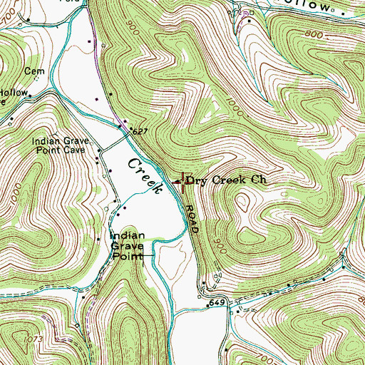Topographic Map of Dry Creek Baptist Church, TN