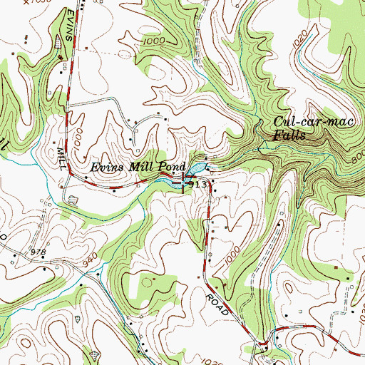 Topographic Map of Evins Mill Pond, TN