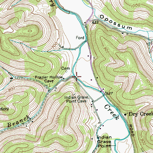 Topographic Map of Frazier Hollow Branch, TN