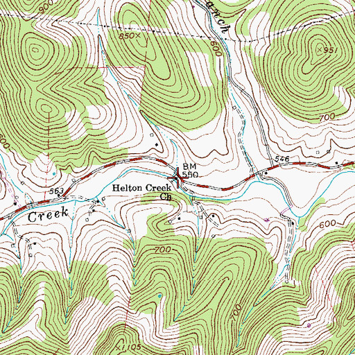 Topographic Map of Helton Creek Baptist Church, TN