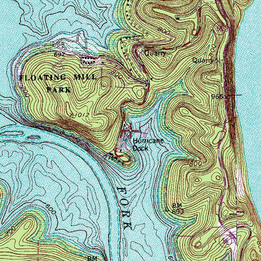 Topographic Map of Hurricane Dock, TN
