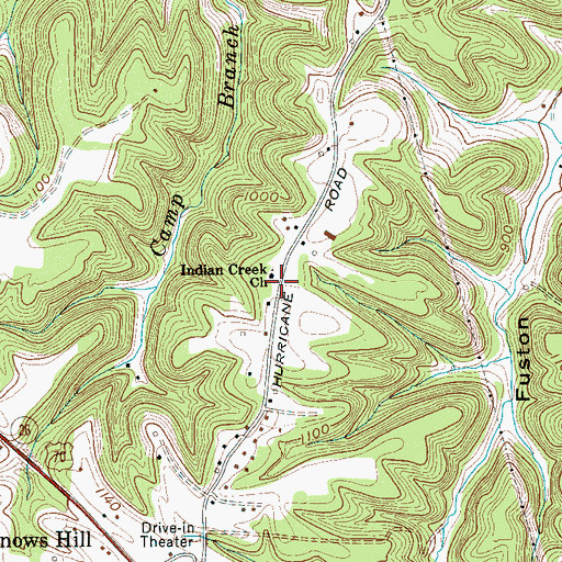 Topographic Map of Indian Creek Memorial Baptist Church, TN