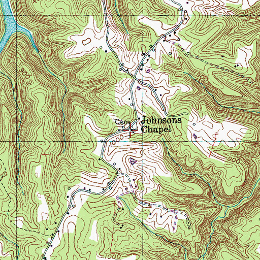 Topographic Map of Johnsons Chapel Freewill Baptist Church, TN