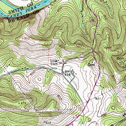 Topographic Map of Love Cemetery, TN