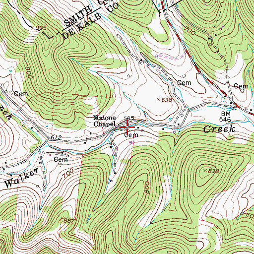 Topographic Map of Malones Chapel Missionary Baptist Church, TN