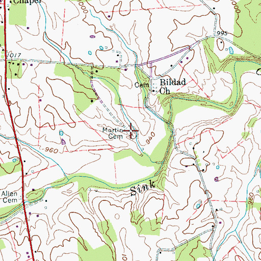 Topographic Map of Martin Cemetery, TN