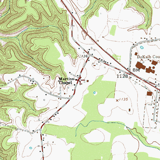 Topographic Map of Martins Chapel, TN