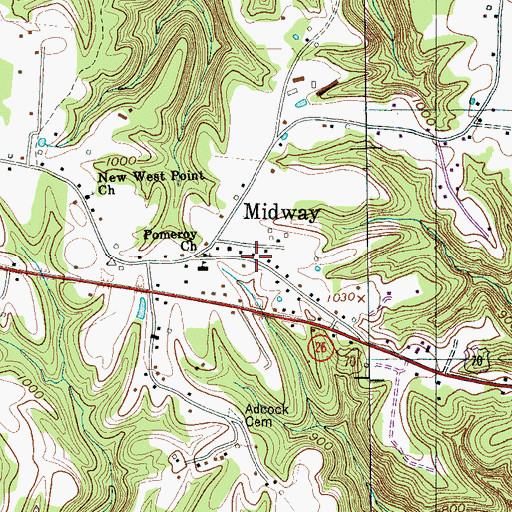 Topographic Map of Midway, TN