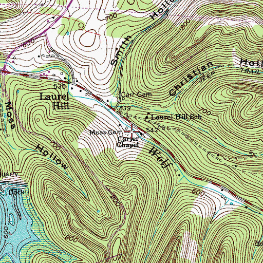 Topographic Map of Moss Cemetery, TN