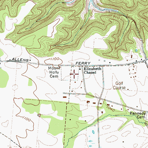 Topographic Map of Mount Holly Cemetery, TN