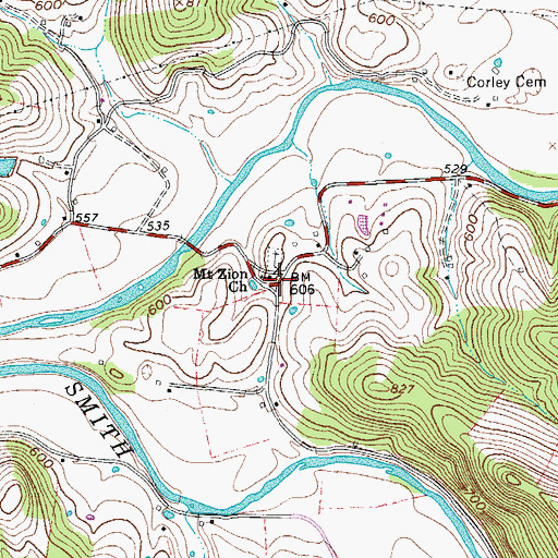 Topographic Map of Mount Zion Baptist Church, TN