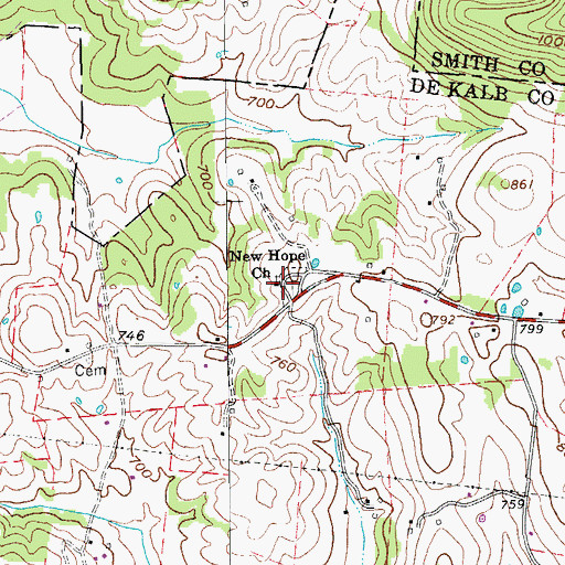 Topographic Map of New Hope Baptist Church, TN