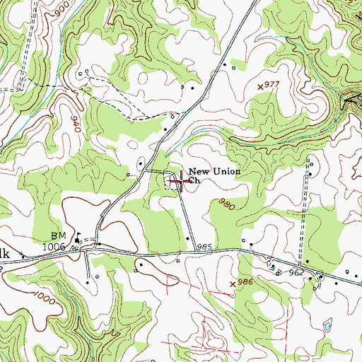 Topographic Map of New Union Baptist Church, TN