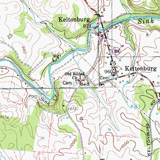 Topographic Map of Old Bildad Baptist Church, TN