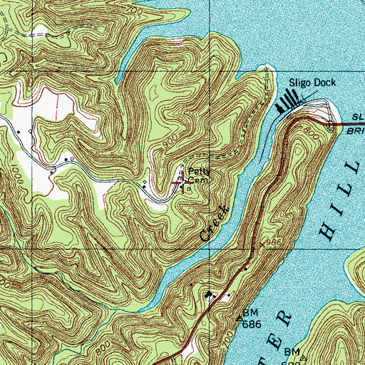Topographic Map of Petty Cemetery, TN