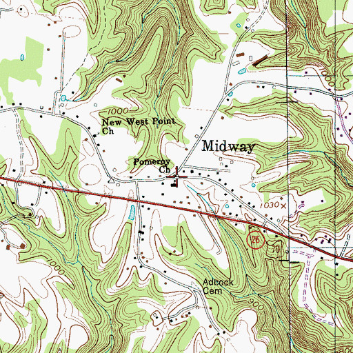 Topographic Map of Pomeroy Church, TN