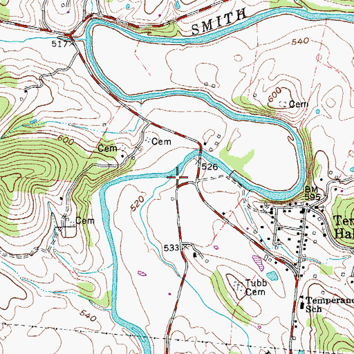 Topographic Map of Reynolds Branch, TN