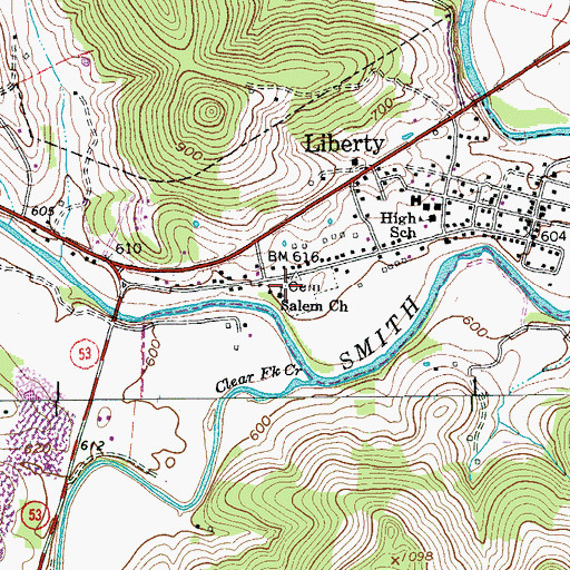 Topographic Map of Salem Baptist Church, TN