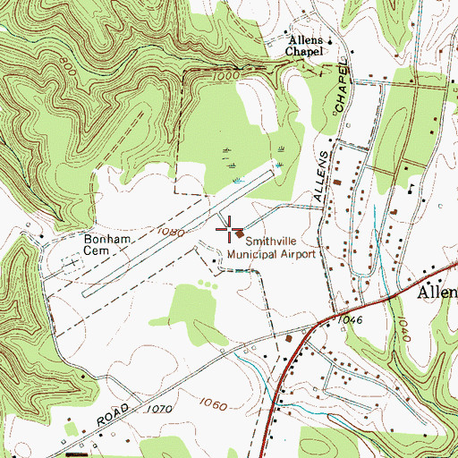Topographic Map of Smithville Municipal Airport, TN
