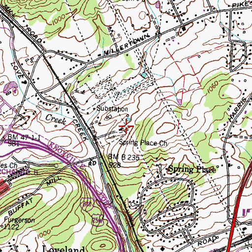 Topographic Map of Spring Place Church, TN