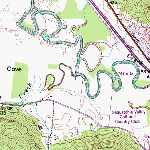 Topographic Map of Sweetens Cove, TN