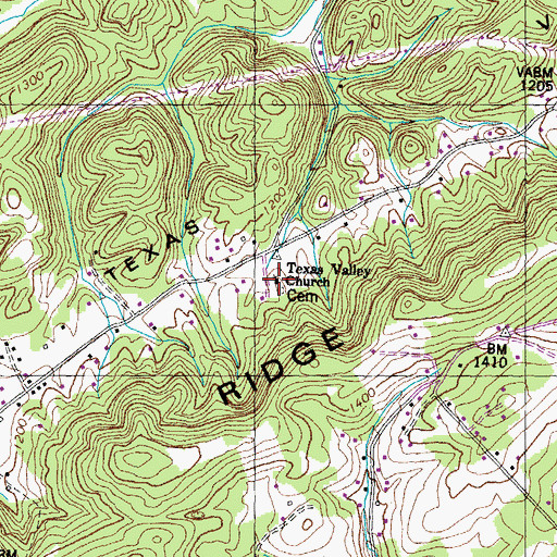 Topographic Map of Texas Valley Church, TN