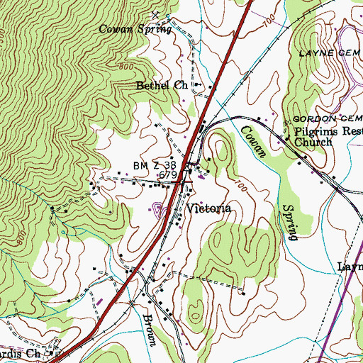 Topographic Map of Victoria, TN