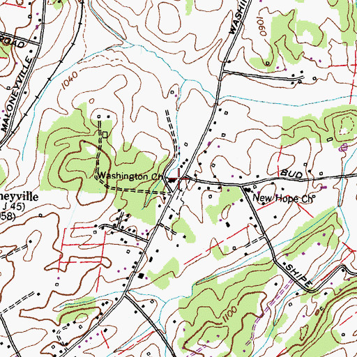 Topographic Map of Washington Church, TN