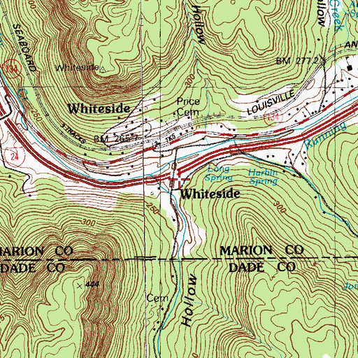 Topographic Map of Whiteside, TN