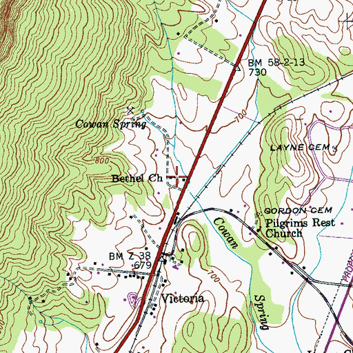Topographic Map of Bethel Church, TN