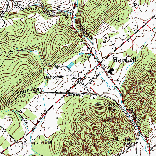 Topographic Map of Bishopville Church, TN