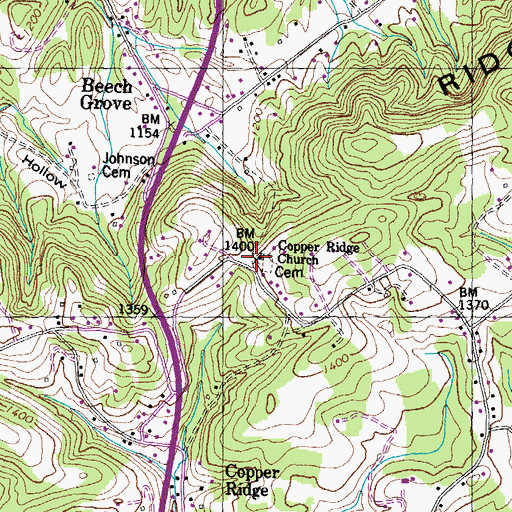 Topographic Map of Copper Ridge Methodist Church, TN