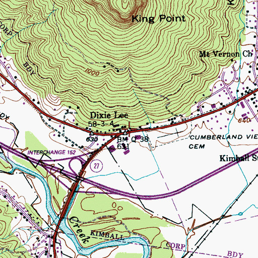 Topographic Map of Dixie Lee, TN