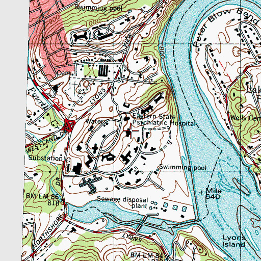 Topographic Map of Lakeshore Mental Health Institute, TN