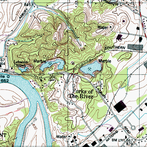 Topographic Map of Forks of the River, TN