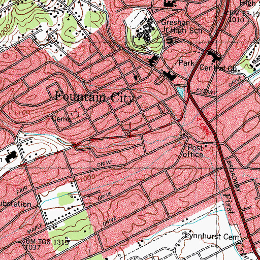 Topographic Map of Fountain City, TN